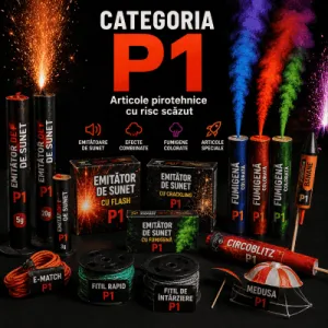 Categoria P1 - emițătoare de sunet, fumigene, Circoblitz, Medusa, rachete Banane și accesorii pirotehnice